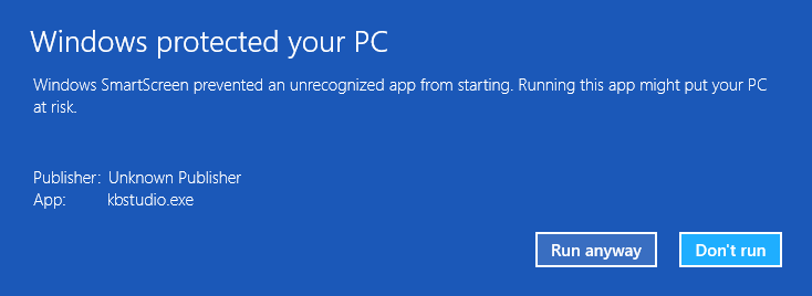 Windows protected your PC - Windows SmartScreen prevented and unrecognized app from starting. Running this app might put your PC at risk. Run anyway / Don't run