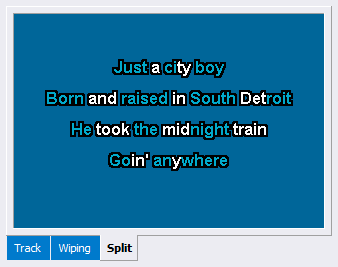 The slash in the word 'mid/night' splits it into two syllables, and other examples are shown here. Alternating colours help you to make sure the words and syllables are set up correctly. You'll be tapping the space bar for each one, so get it right now and synchronising with your music will be straightforward.